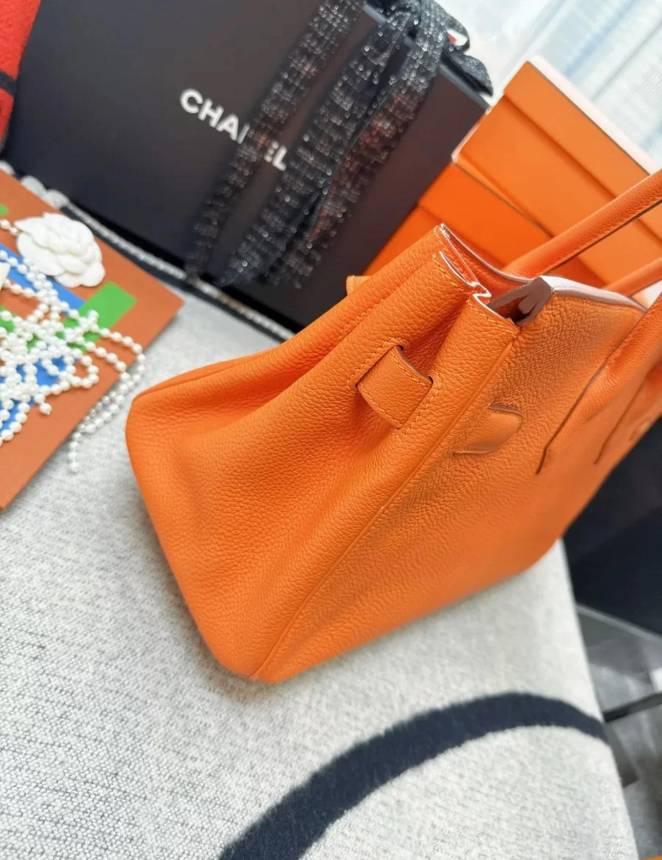 Hermes Shoulder Birkin Orange Togo Leather Gold Hardware - Image 7