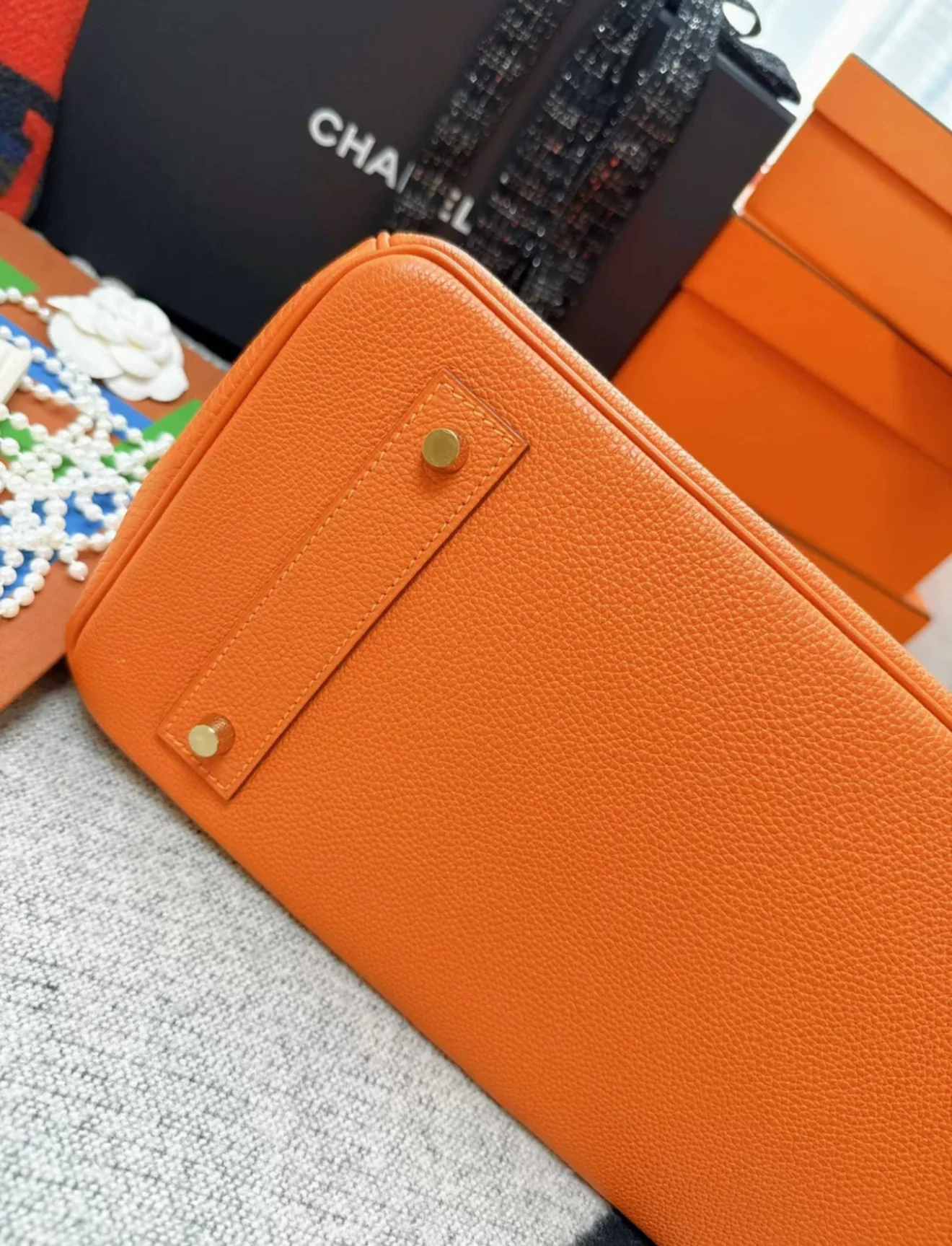 Hermes Shoulder Birkin Orange Togo Leather Gold Hardware - Image 8