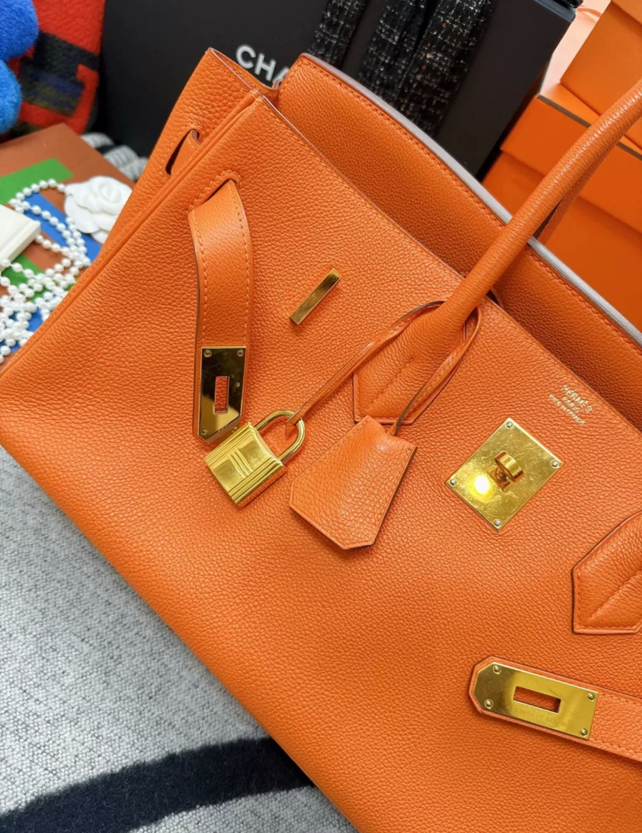 Hermes Shoulder Birkin Orange Togo Leather Gold Hardware - Image 9