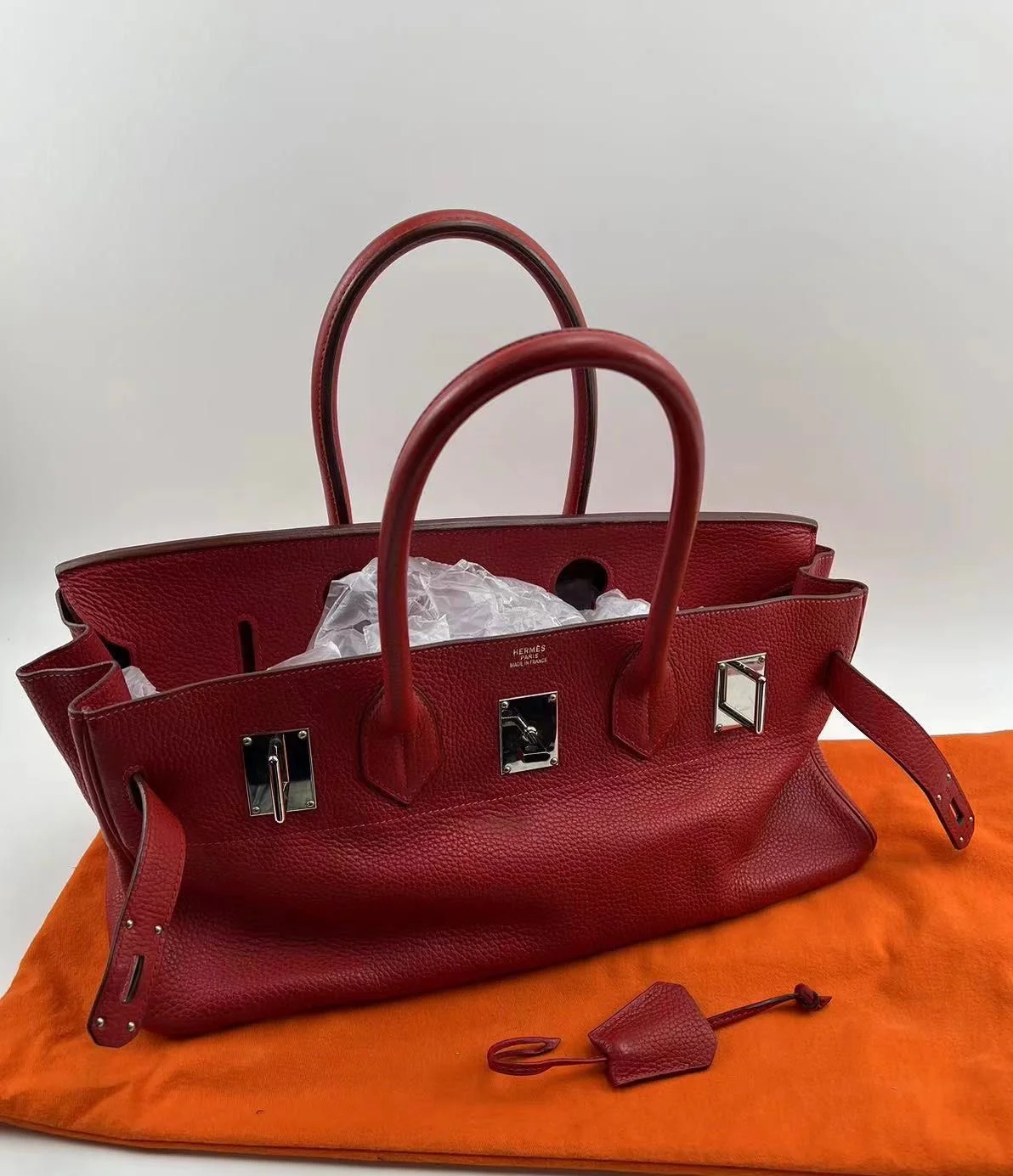 Hermes shoulder Birkin Red Togo Leather palladium hardware - Image 2