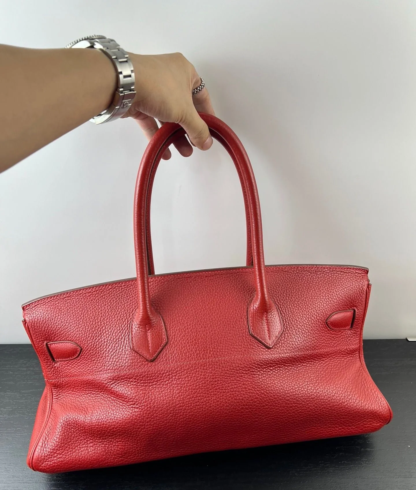 Hermes shoulder Birkin Red Togo Leather palladium hardware - Image 3