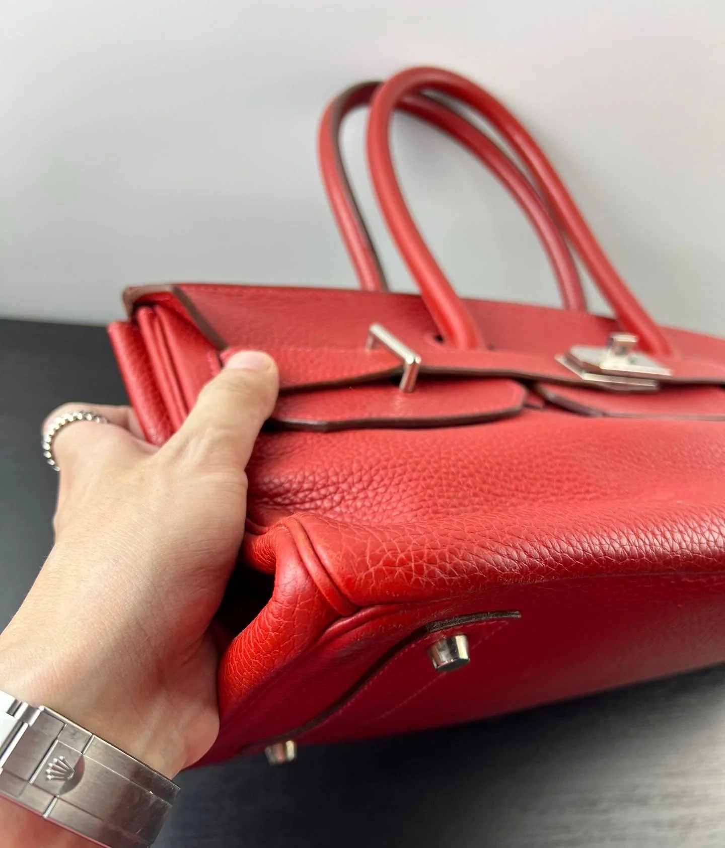 Hermes shoulder Birkin Red Togo Leather palladium hardware - Image 4