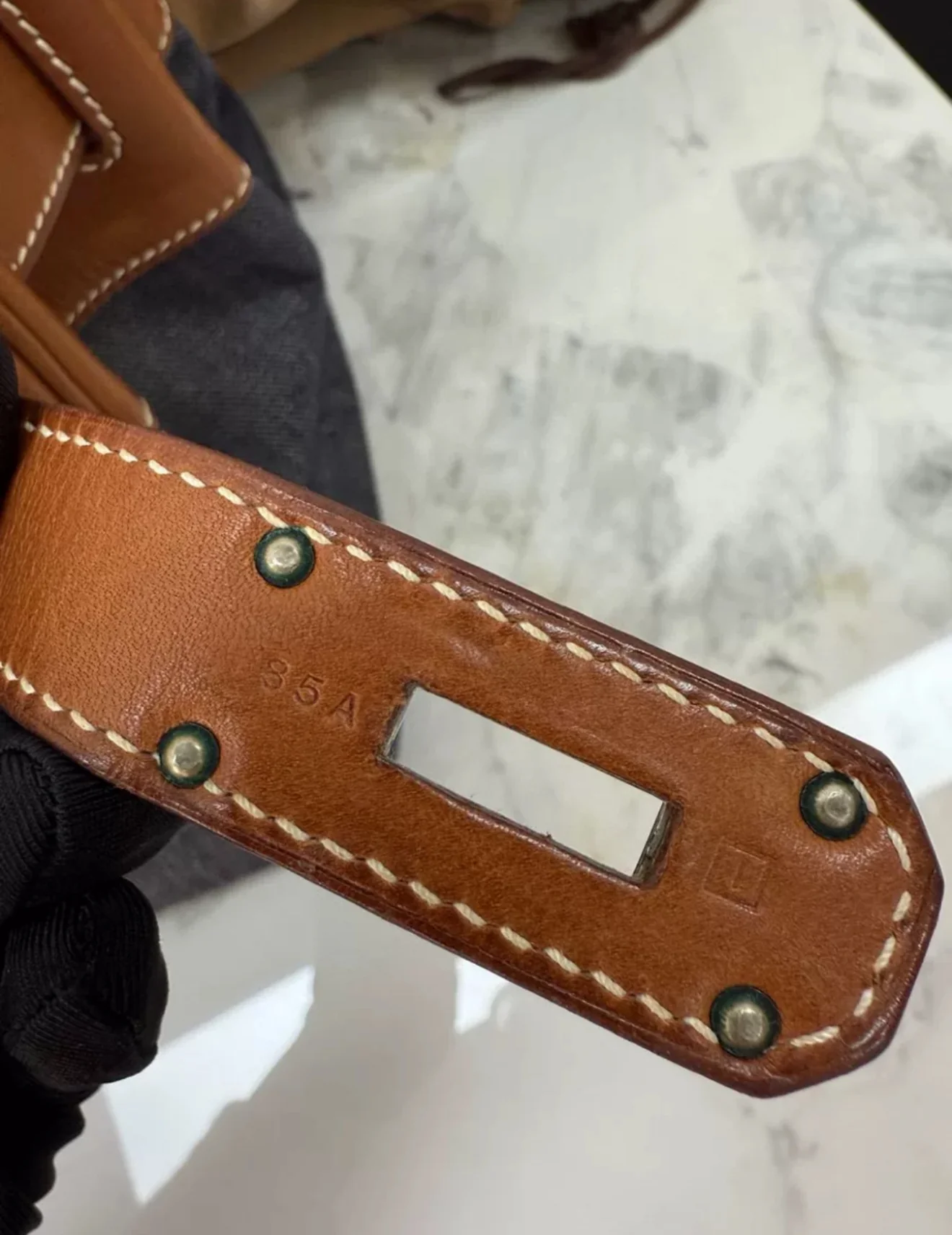 Hermes Shoulder Birkin Saddle leather and denim palladium hardware - Image 6