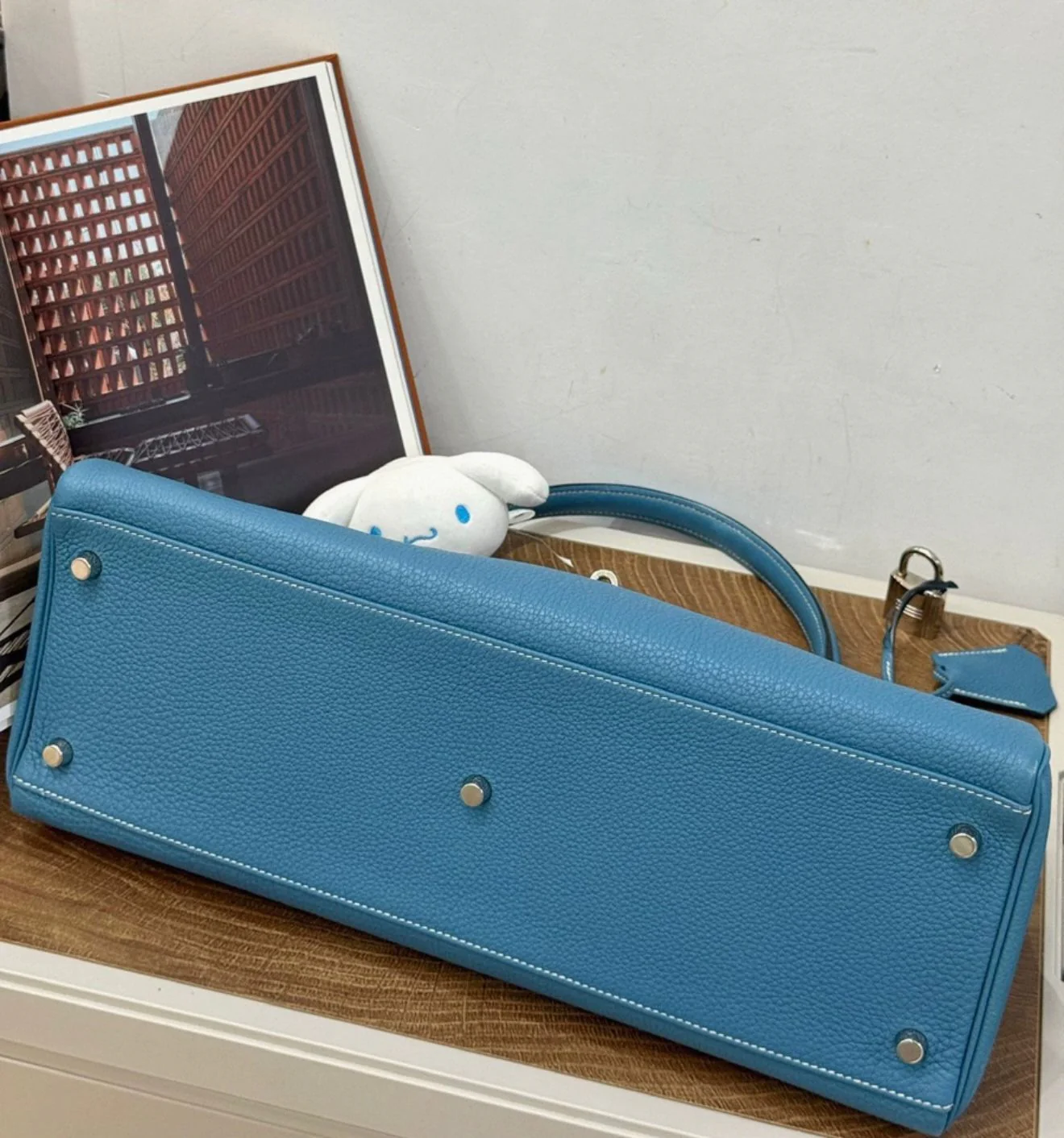 Hermes shoulder Kelly blue denim Togo leather palladium hardware - Image 3