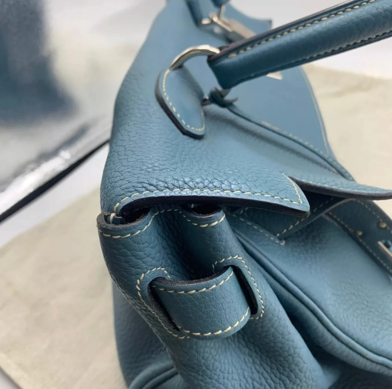 HERMES shoulder Kelly Blue Denim Togo Leather palladium hardware - Image 3