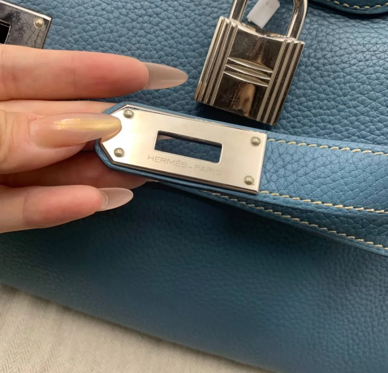 HERMES shoulder Kelly Blue Denim Togo Leather palladium hardware - Image 4