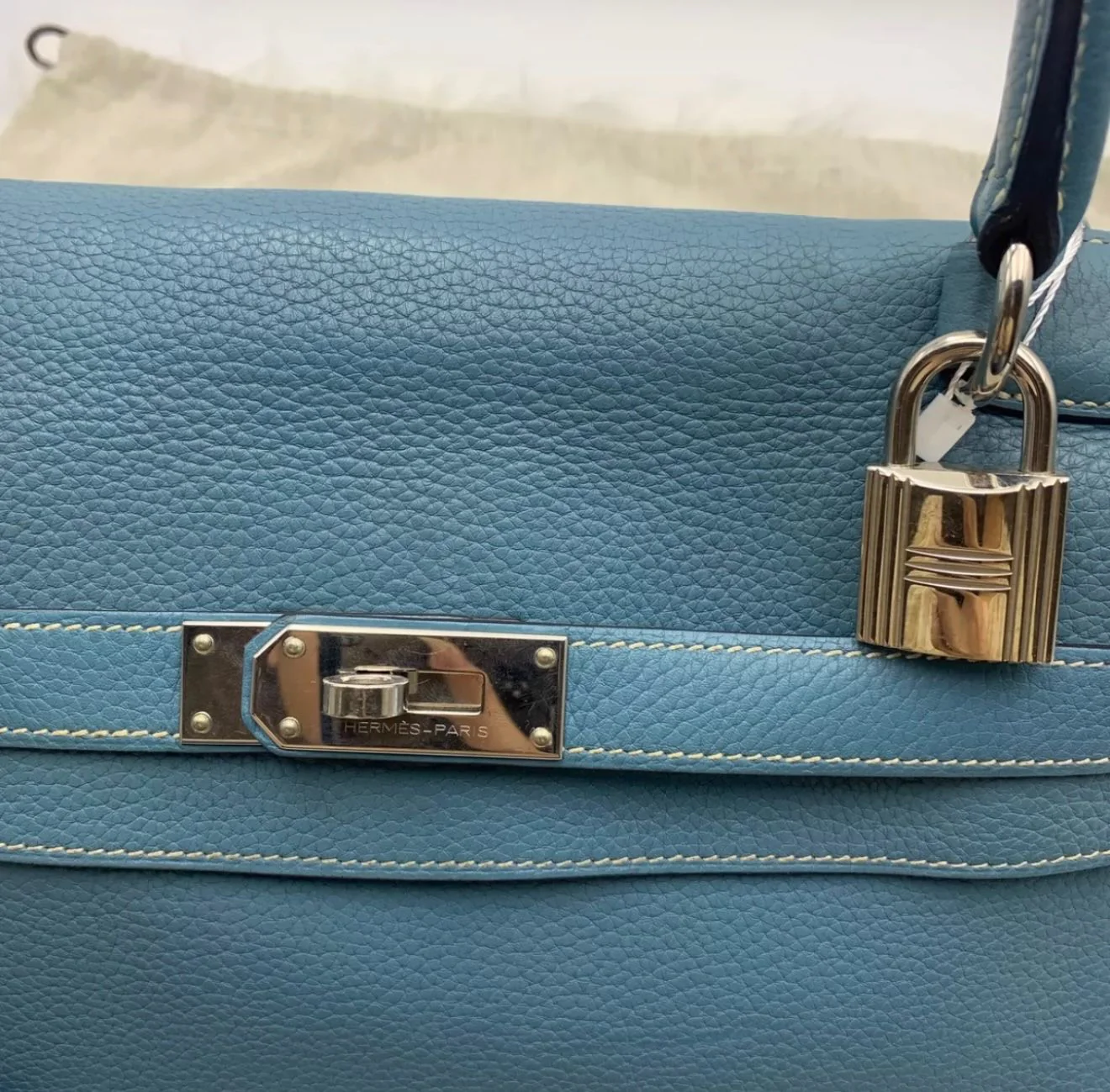 HERMES shoulder Kelly Blue Denim Togo Leather palladium hardware - Image 5
