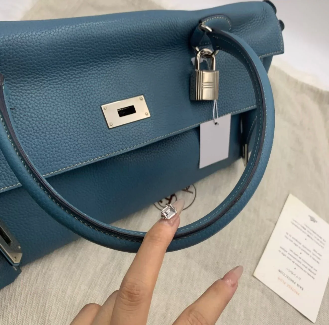 HERMES shoulder Kelly Blue Denim Togo Leather palladium hardware - Image 6