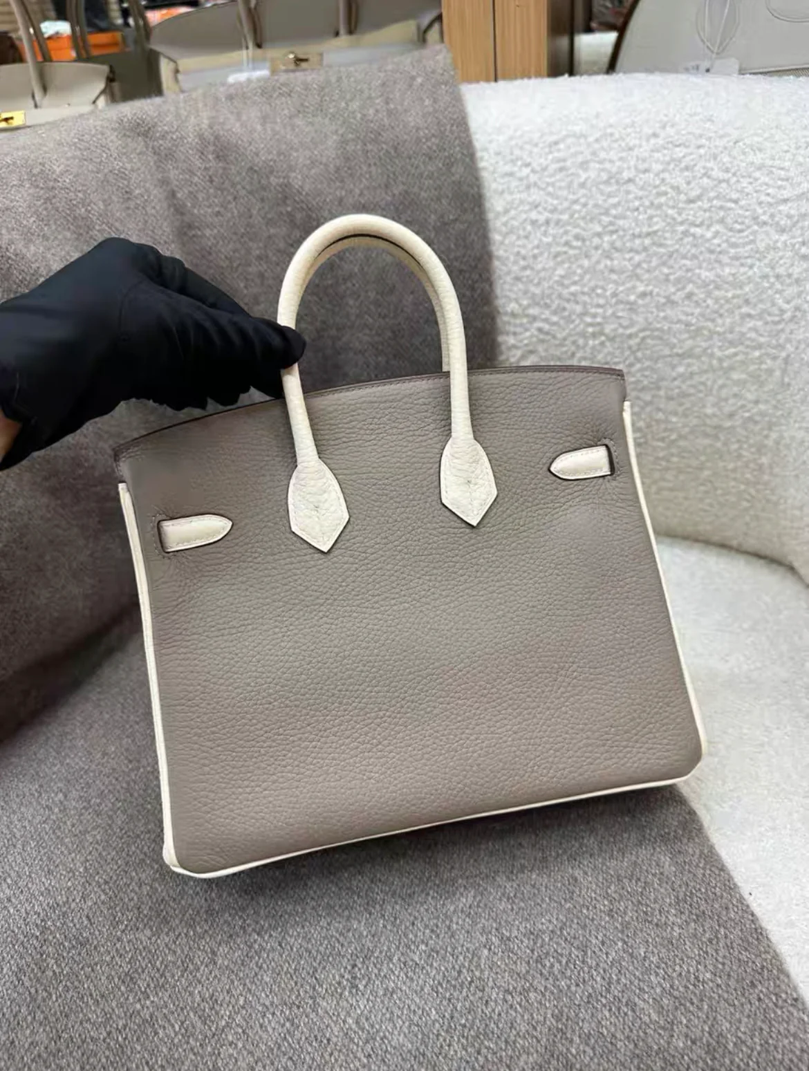 Hermès Special Order (HSS) Birkin 25 Gris and Nata Togo Brushed Gold Hardware - Image 3