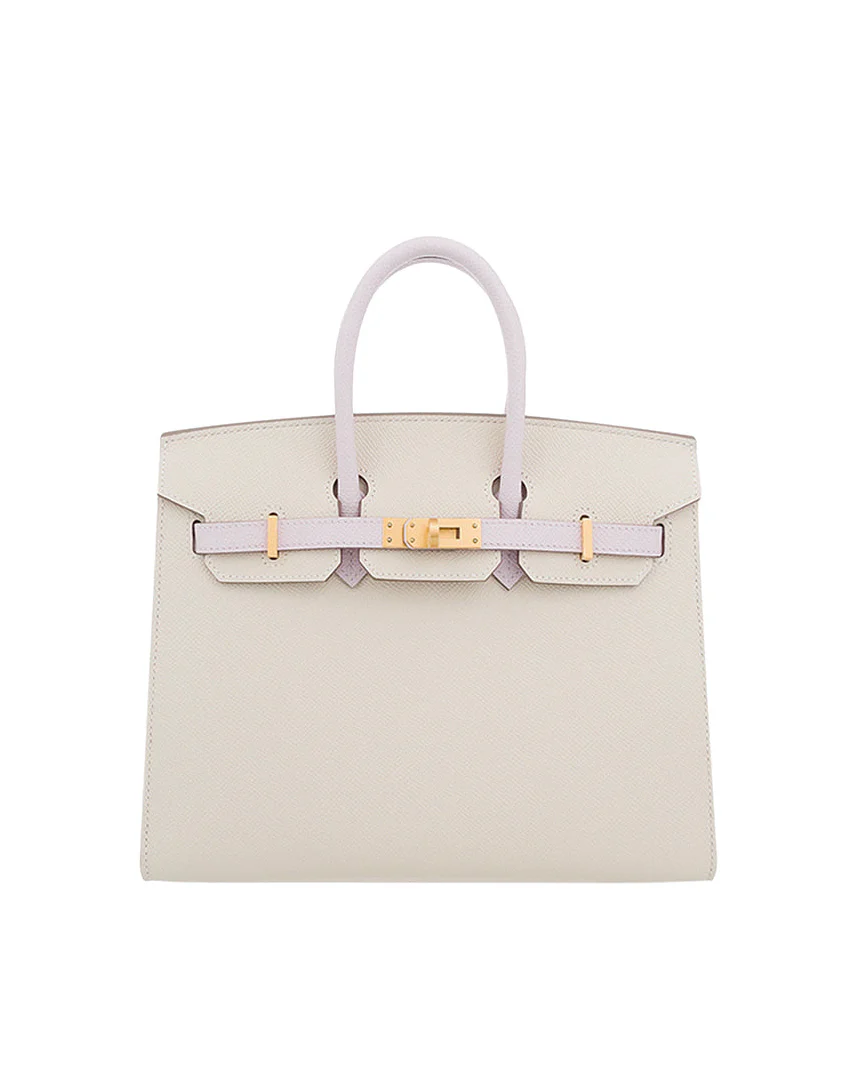 Hermès Birkin 25 Sellier Craie and Mauve Pale Epsom Gold Hardware