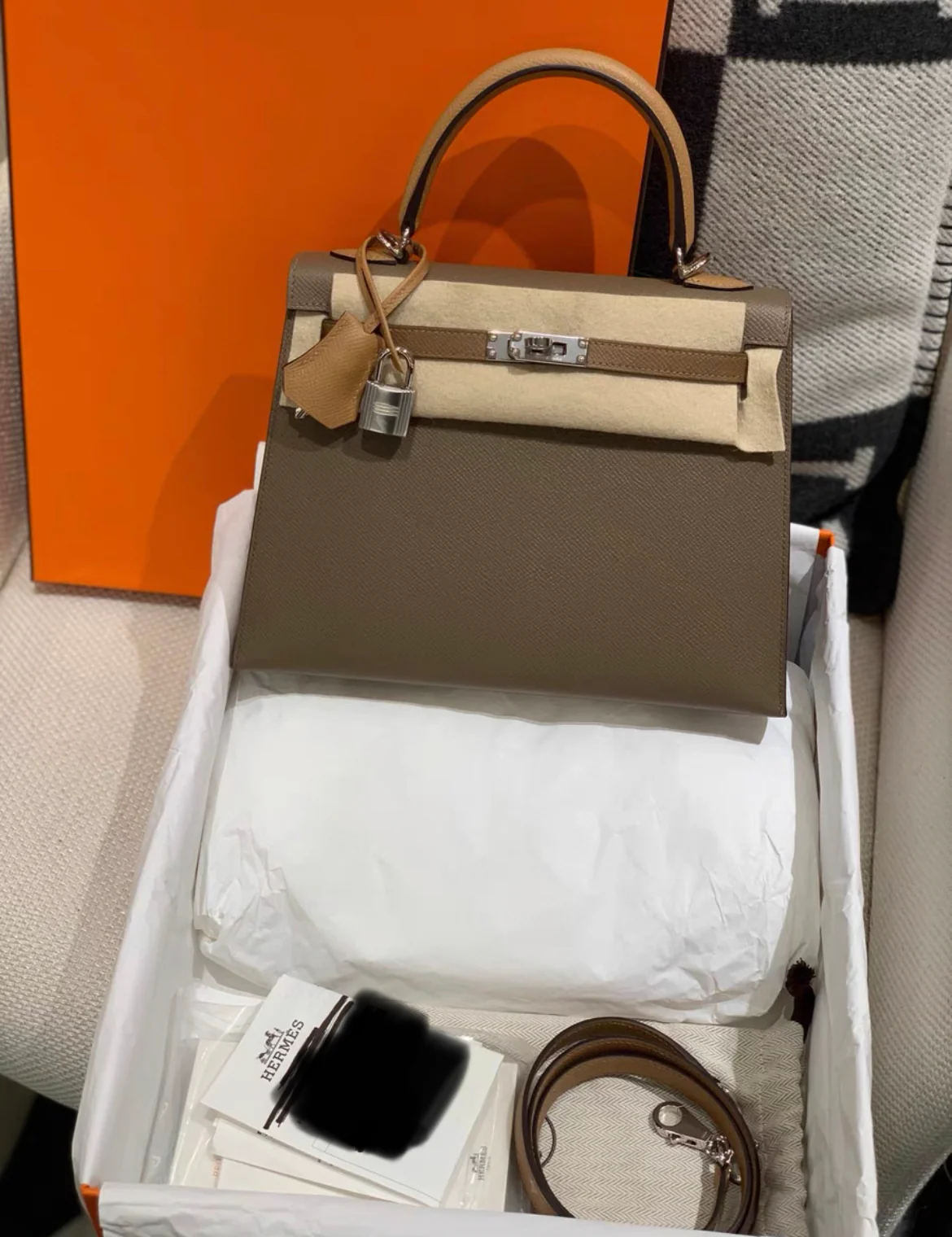 Hermès Special Order (HSS) Kelly 25 Bi-Color Gold and Etoupe Brushed Palladium Hardware