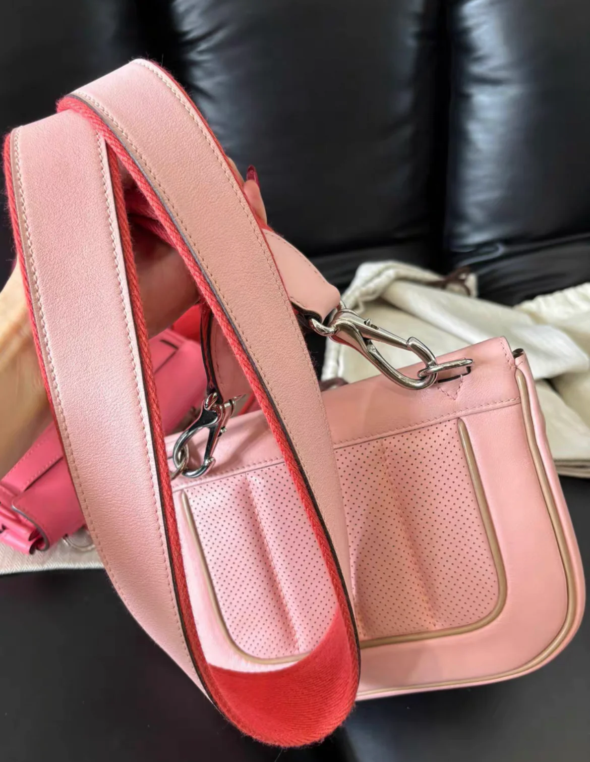 HERMES Swift Leather Mini Berline Shoulder Bag Cherry Blossom Pink - Image 5