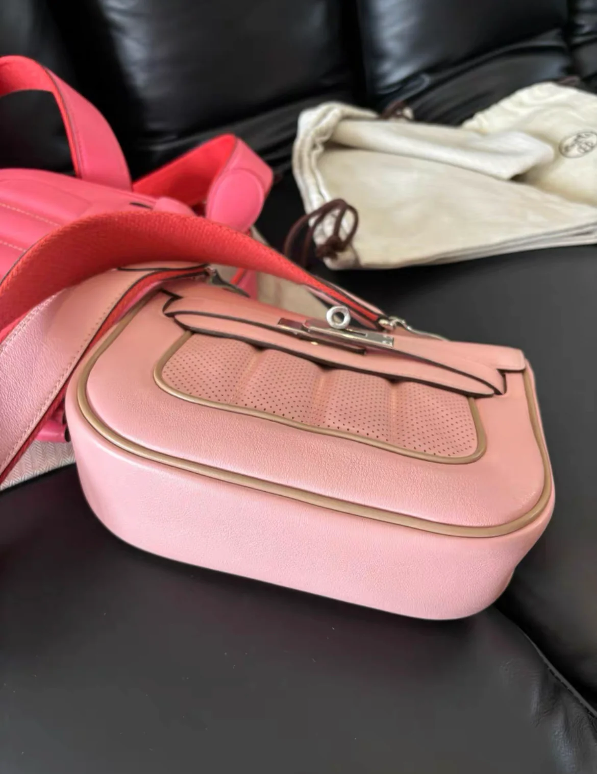 HERMES Swift Leather Mini Berline Shoulder Bag Cherry Blossom Pink - Image 6