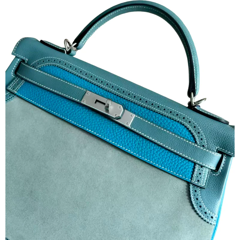 Hermes vintage Kelly 32 lace collection in suede denim blue - Image 10