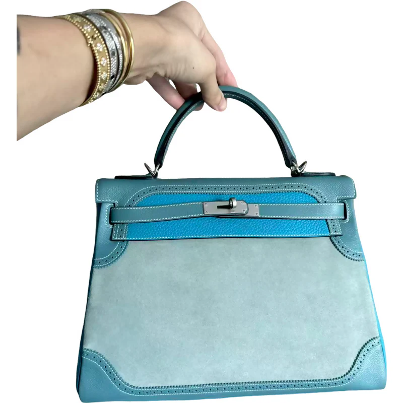 Hermes vintage Kelly 32 lace collection in suede denim blue - Image 2