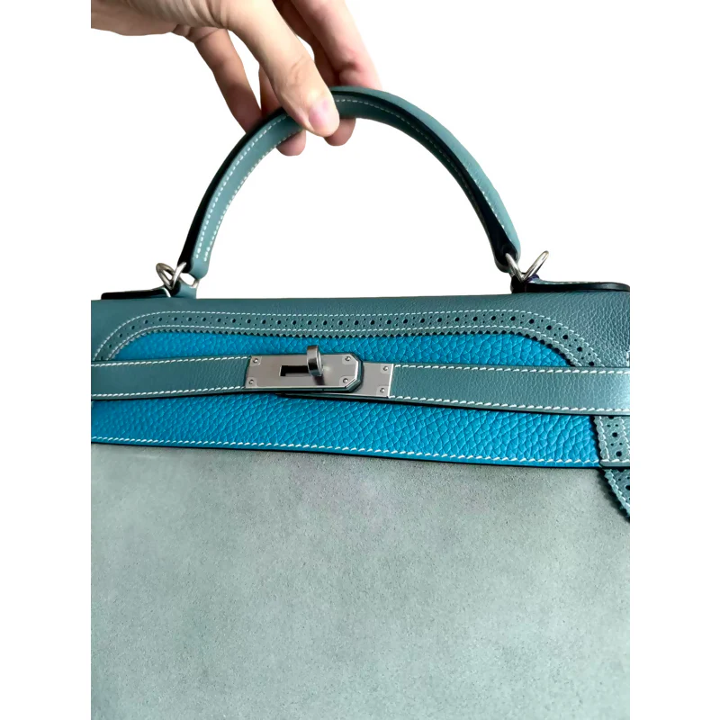 Hermes vintage Kelly 32 lace collection in suede denim blue - Image 4