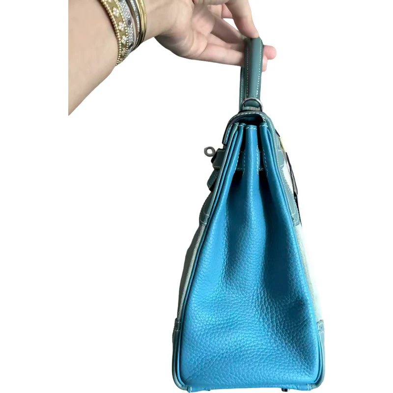 Hermes vintage Kelly 32 lace collection in suede denim blue - Image 5