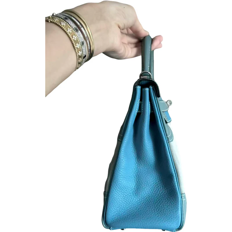 Hermes vintage Kelly 32 lace collection in suede denim blue - Image 6