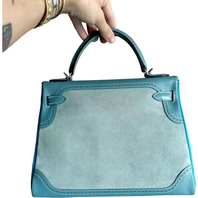 Hermes vintage Kelly 32 lace collection in suede denim blue - Image 9