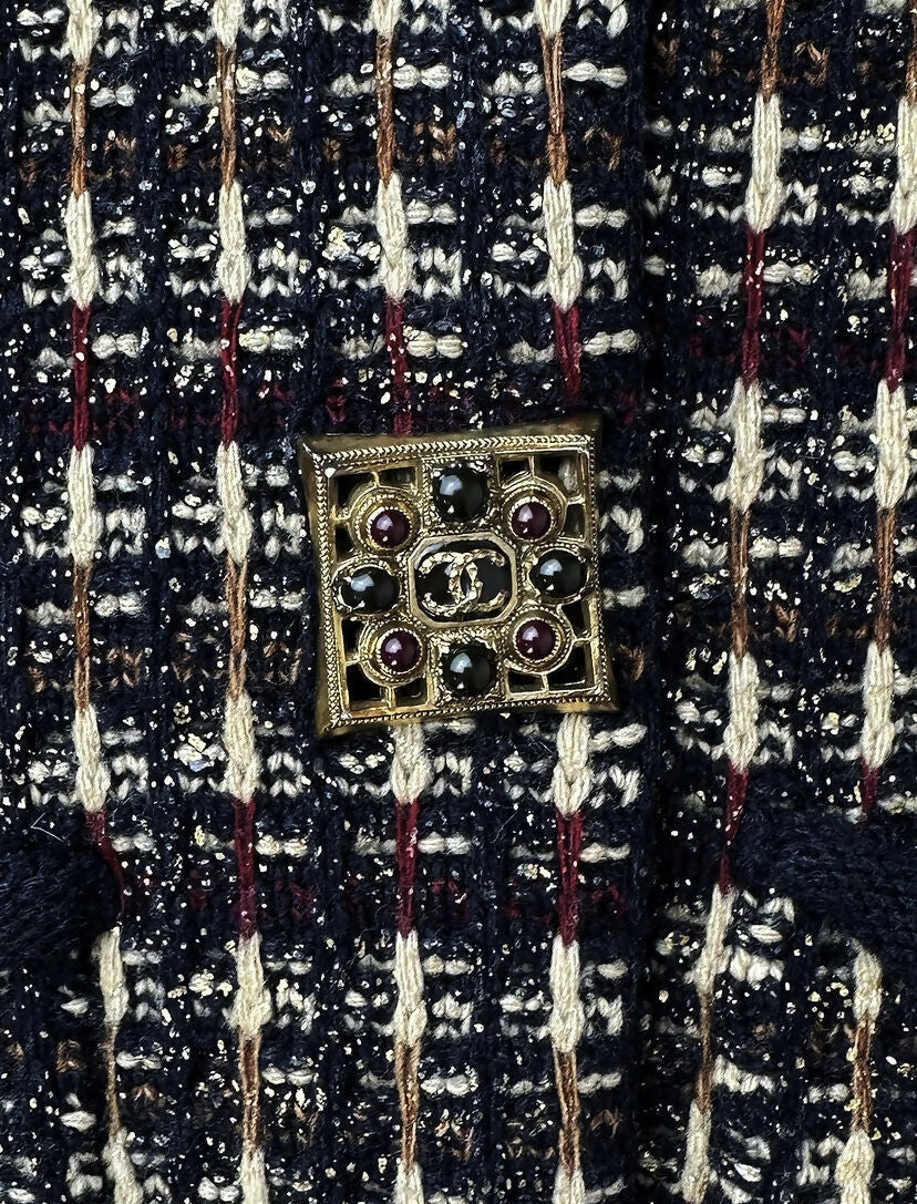 Iconic Chanel 11A Paris-Byzance Multicolor Gold Metallic Wool Tweed Coat FR 44 - Image 2
