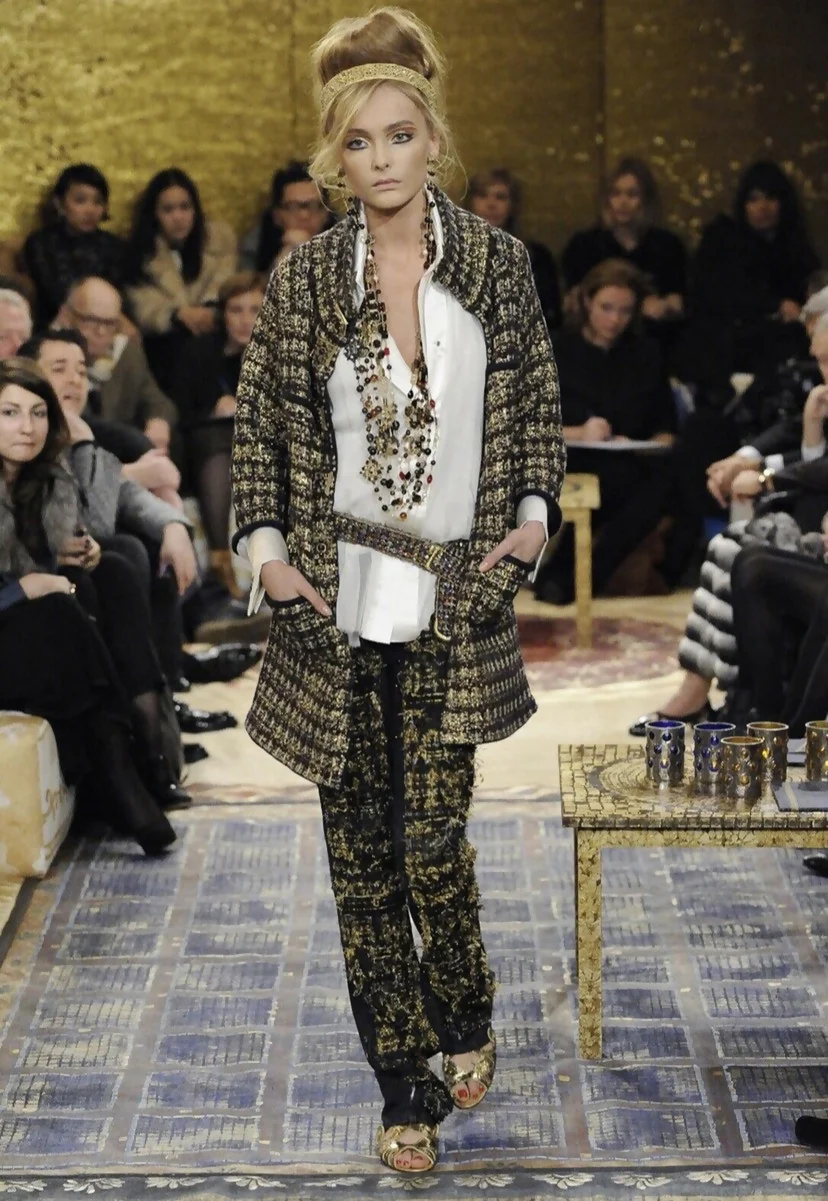 Iconic Chanel 11A Paris-Byzance Multicolor Gold Metallic Wool Tweed Coat FR 44 - Image 4