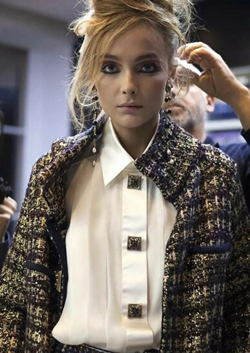 Iconic Chanel 11A Paris-Byzance Multicolor Gold Metallic Wool Tweed Coat FR 44 - Image 9