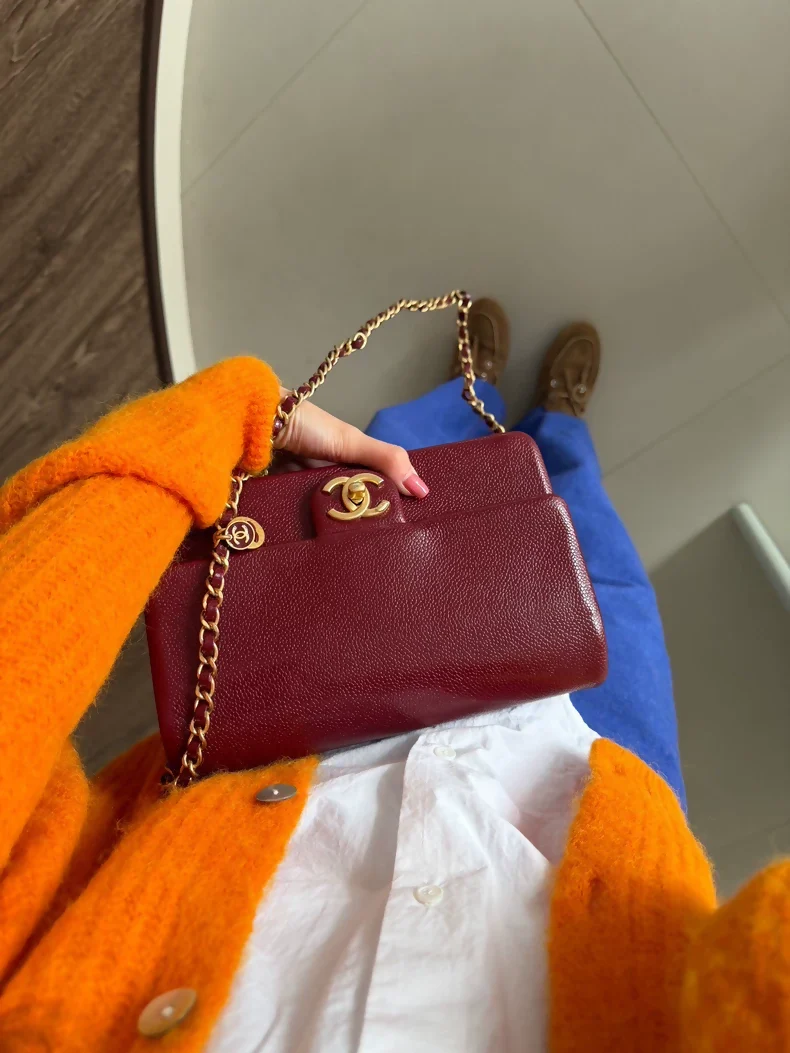 Chanel grained leather burgundy red gold hardware - Image 2