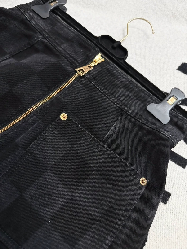 Louis Vuitton LV black and grey check denim skirt - Image 3