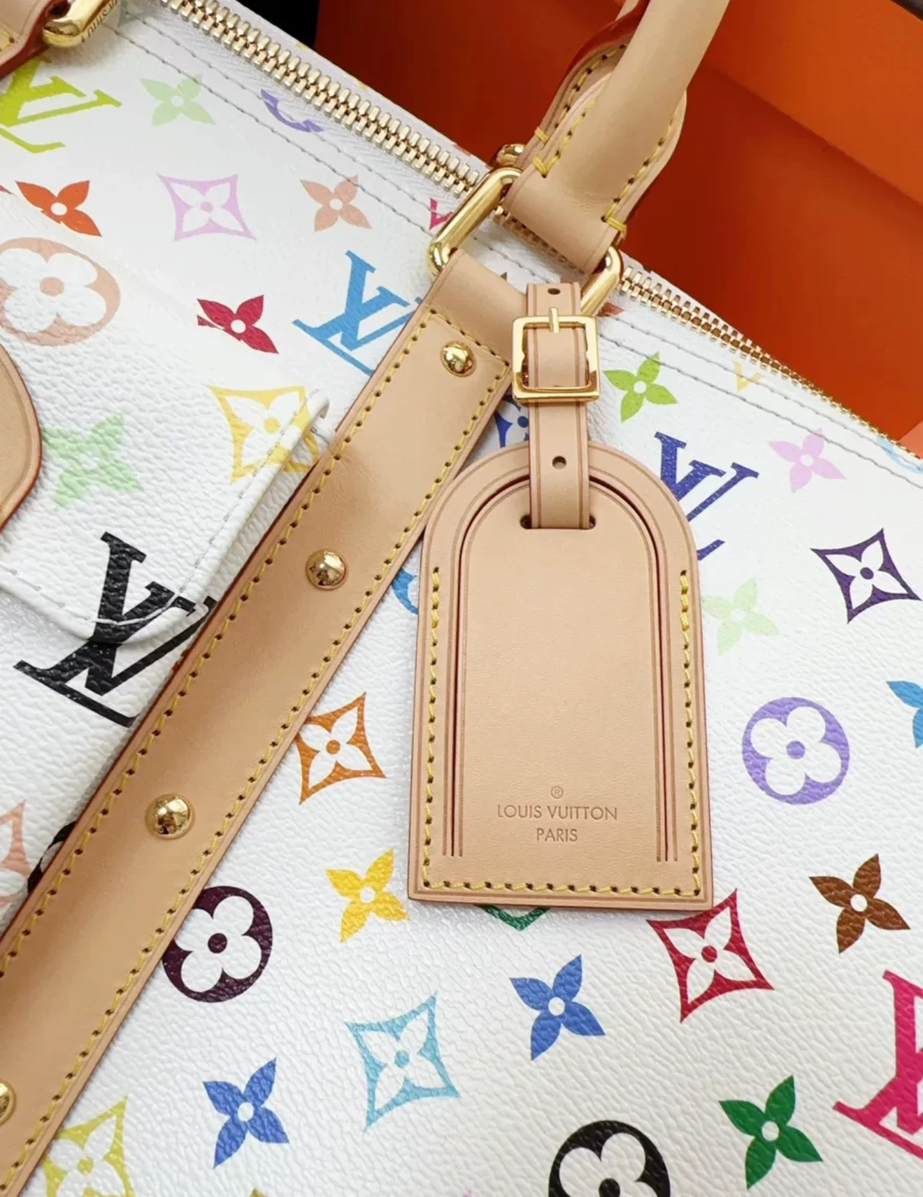 Louis Vuitton LV x Takashi Murakami Keepall 45 travel bag, white tri-color print - Image 4