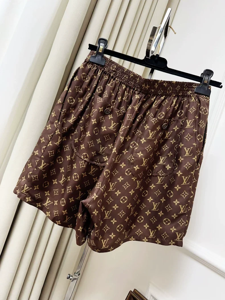 Louis Vuitton monogrammed brown/khaki silk shorts - Image 2