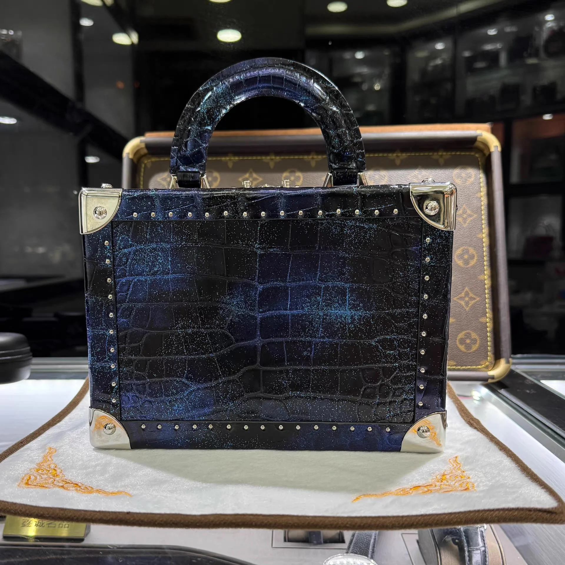 Louis Vuitton Petite Valise Black/Blue crocodile leather star dust