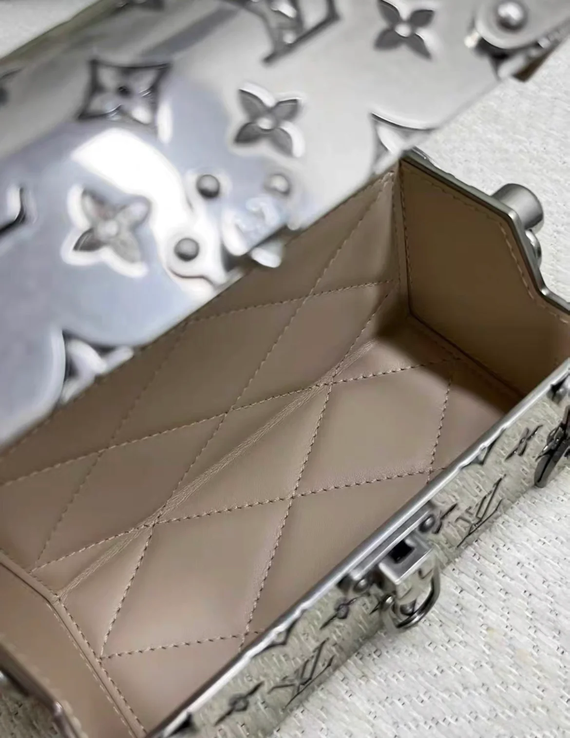 Louis Vuitton Silver Monogram Metal Mini Treasure Trunk, 2022 available brand new full set - Image 4