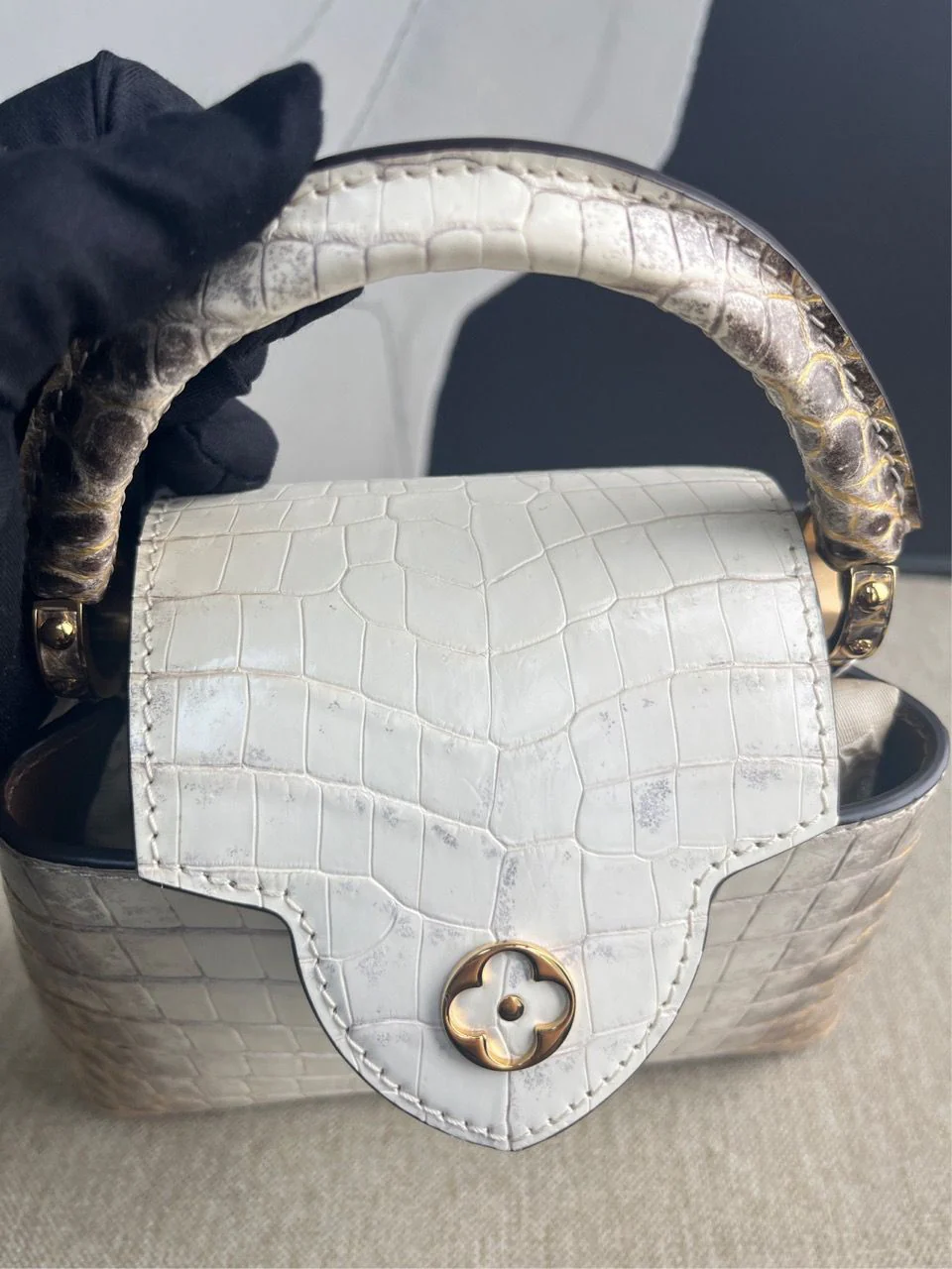 Louis Vuitton White Matte Himalaya Crocodile Mini Capucines - Image 3