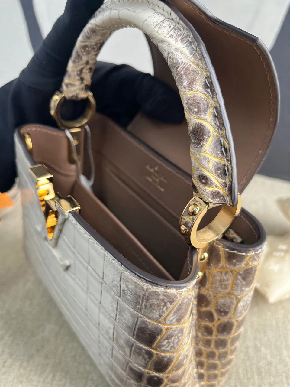 Louis Vuitton White Matte Himalaya Crocodile Mini Capucines - Image 8