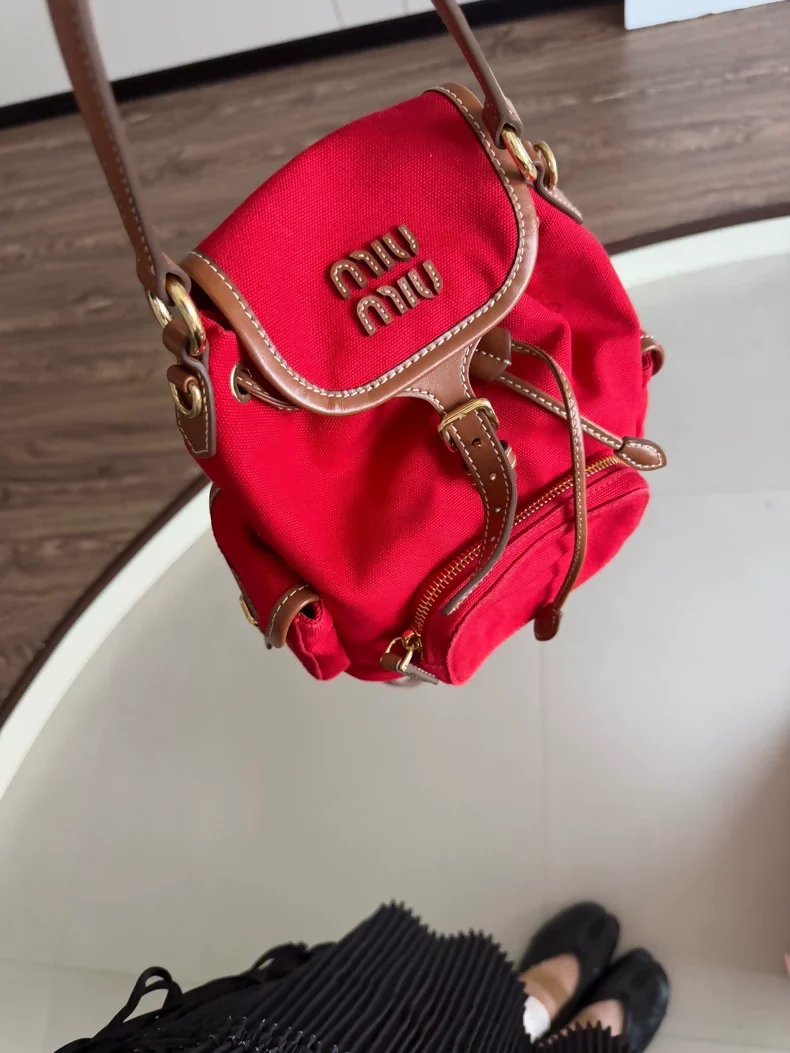 Miu Miu 25ss small backpack in red denim - Image 2