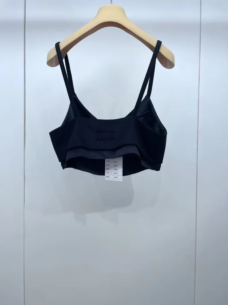 Miu Miu black wool camisole with appliqué logo - Image 3