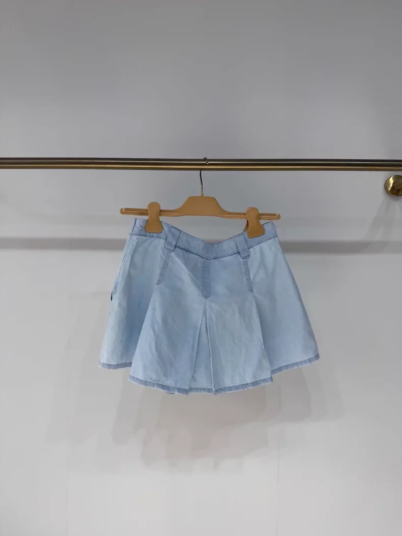 Miu Miu light blue distressed denim skirt - Image 3