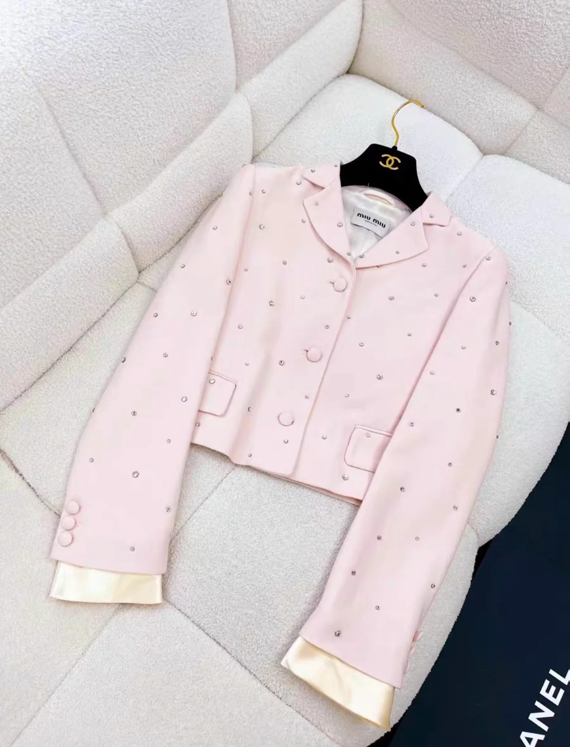 Miu Miu rhinestone-embellished pink jacket size 38