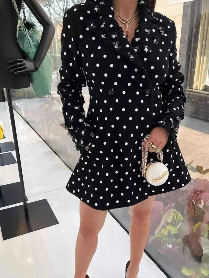Chanel 23SS black tweed with polka dots dress - Image 2