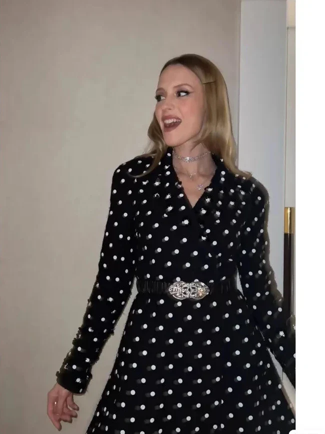 Chanel 23SS black tweed with polka dots dress - Image 3