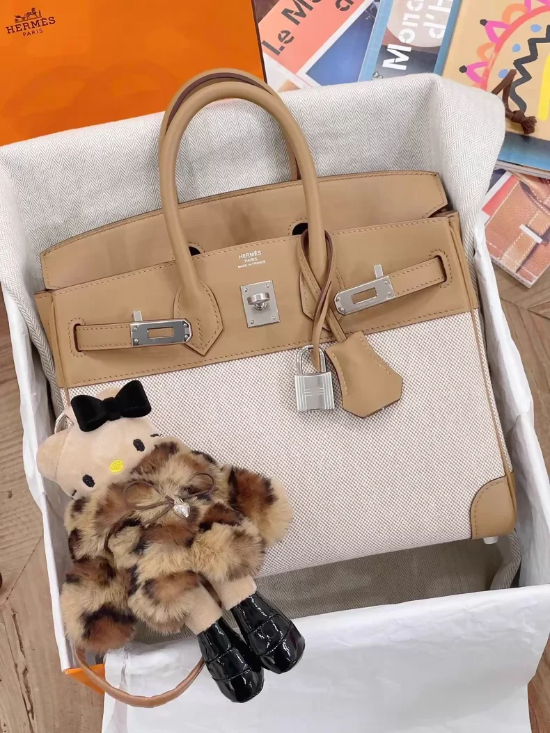 Hermès Birkin 25 biscuit 4B Swift leather and canvas palladium hardware - Image 2