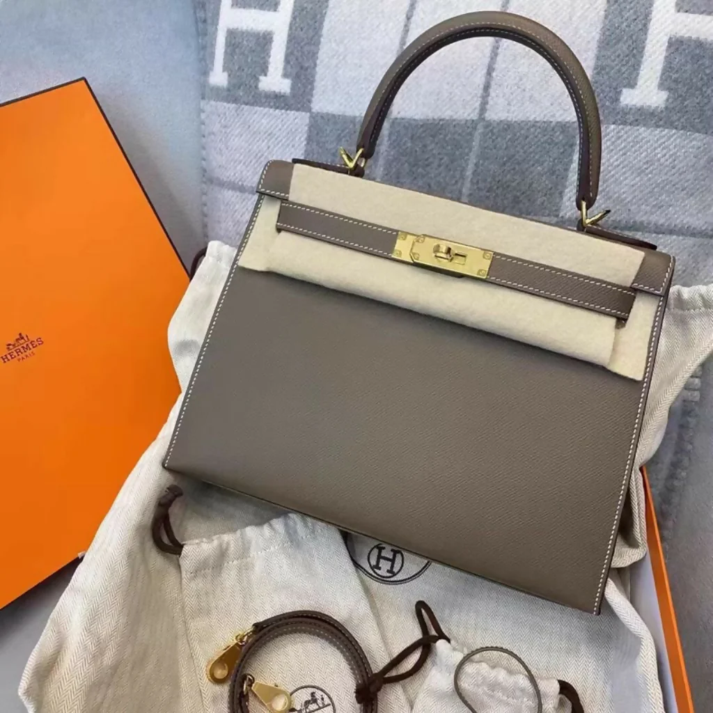 Hermes kelly 28 etoupe Epsom leather gold hardware