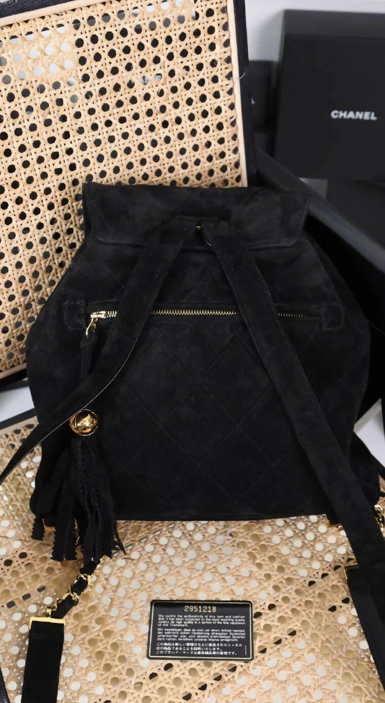 Chanel black sued backpack with gold hardware - Image 2