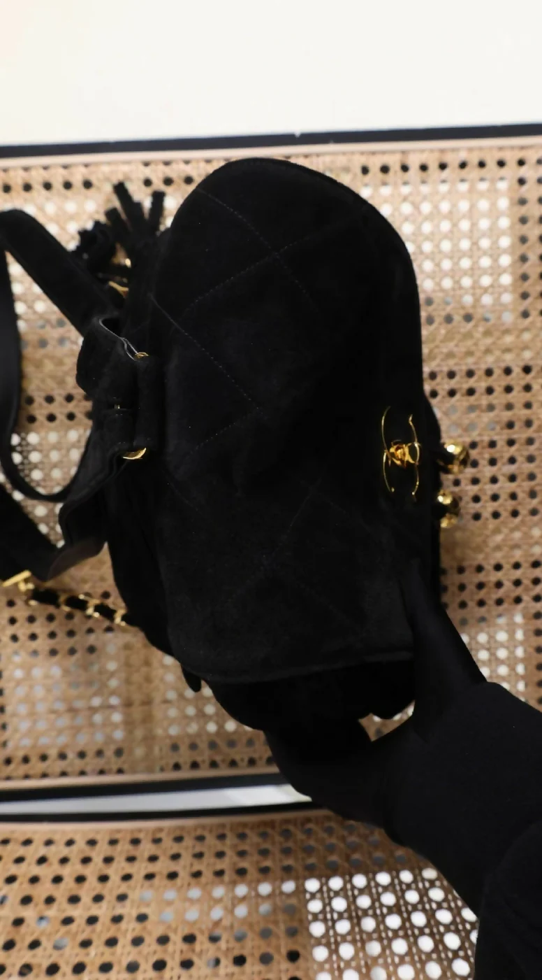 Chanel black sued backpack with gold hardware - Image 3