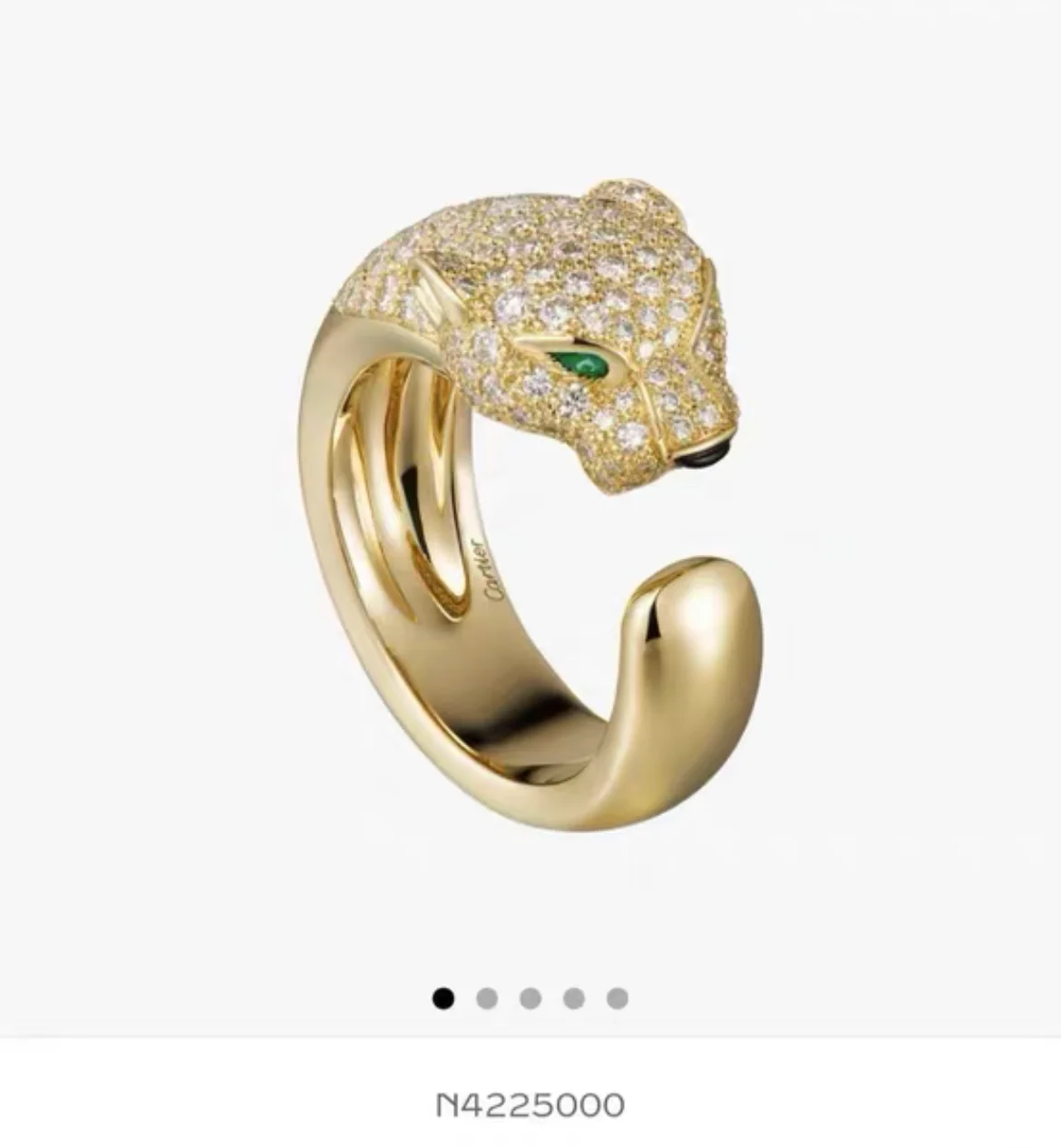 Panthere de Cartier ring in 18k Gold with diamonds and Emerald eyes Size 52 - Image 7