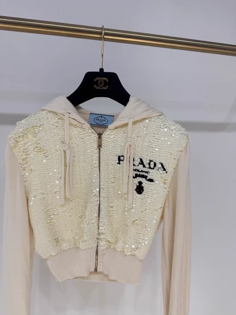 Prada beige sequined cardigan - Image 2