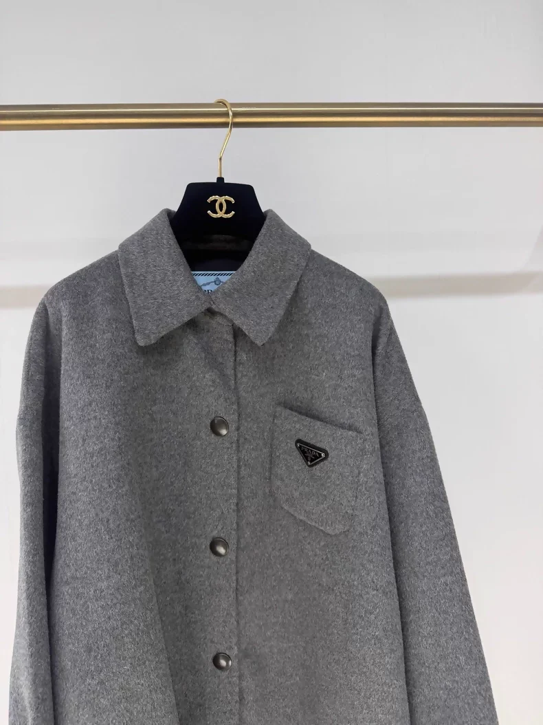 Prada grey wool shirt with triangle logo - Image 2