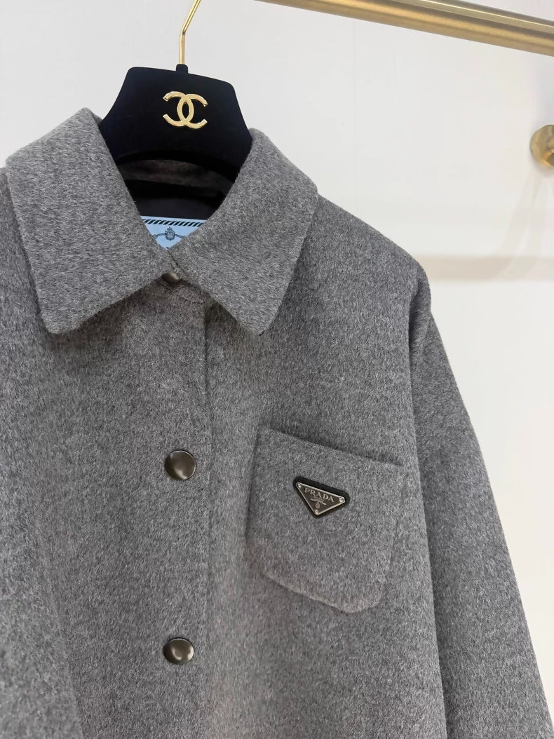 Prada grey wool shirt with triangle logo - Image 3