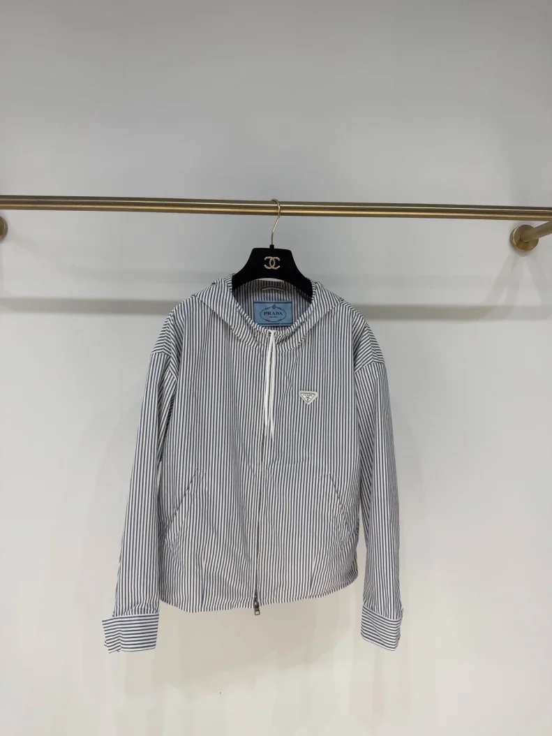 Prada Spring/Summer 2025 Hooded Striped Jacket with Triangle Logo