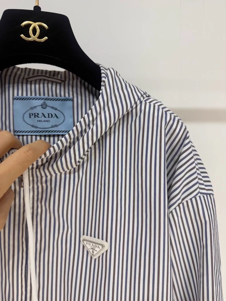 Prada Spring/Summer 2025 Hooded Striped Jacket with Triangle Logo - Image 2